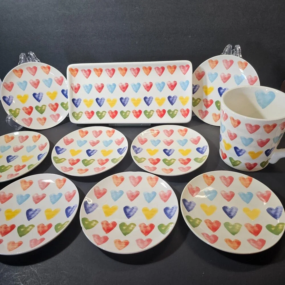 Set of 10 Maxera Hearts Snack Appetizer Serving Set Plates Mugs